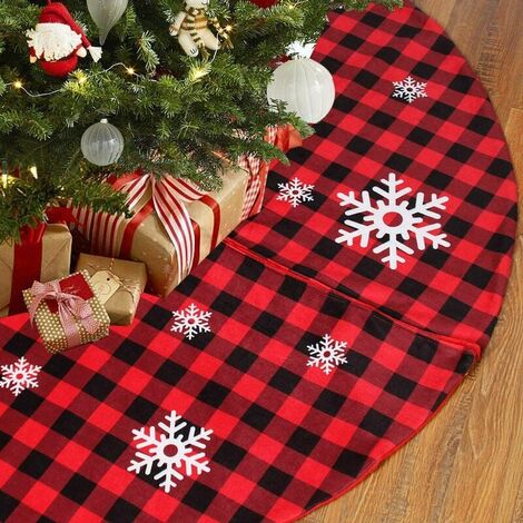 Gonna per albero di Natale scozzese di bufalo rosso e nero con motivo a fiocco di neve, gonna per albero di Natale a doppio strato da 48 pollici per decorazioni natalizie, forniture per decorazioni na