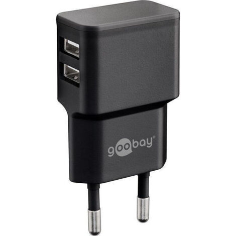 Goobay 44951 Alimentación USB/adaptador de 2 puertos para toma de corriente - Fuente USB de 2,4 A (12 W) con electrónica de protección para dos teléfonos móviles o tabletas, negro