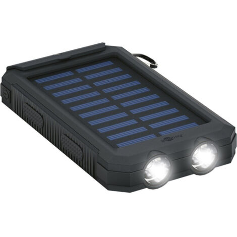 Goobay 49216 Powerbank de 8000 mAh Cargador Solar portátil/Carga rápida con 2 linternas/Batería Externa móvil/Uso Universal para Smartphone, iPhone, Android y Tablet / 2 Puertos USB-A QC 3.0