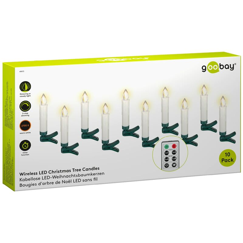 Image of Goobay - 49873 Candele per albero di Natale a led senza fili con funzione timer/candele led con telecomando/fiamma tremolante, candele