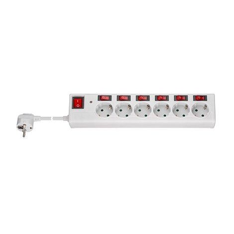Goobay 72568 Regleta de enchufes 6X con Interruptor Independiente para Cada Enchufe + Interruptor Principal/protección contra sobretensiones/Apto Mesa de Ordenador / 1,5m de Cable/Blanco