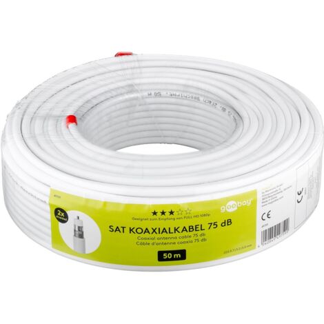 goobay 75 dB câble d’antenne coaxial Quattro, 2x blindé, CCS, 50 m, blanc, pour installations de câbles SAT numériques et à large bande (49759)