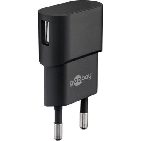 Goobay Adaptador de Corriente USB para Toma de Corriente 1 A (5W), para Cable de Carga de Smartphone, Enchufe de Corriente, Negro 44947