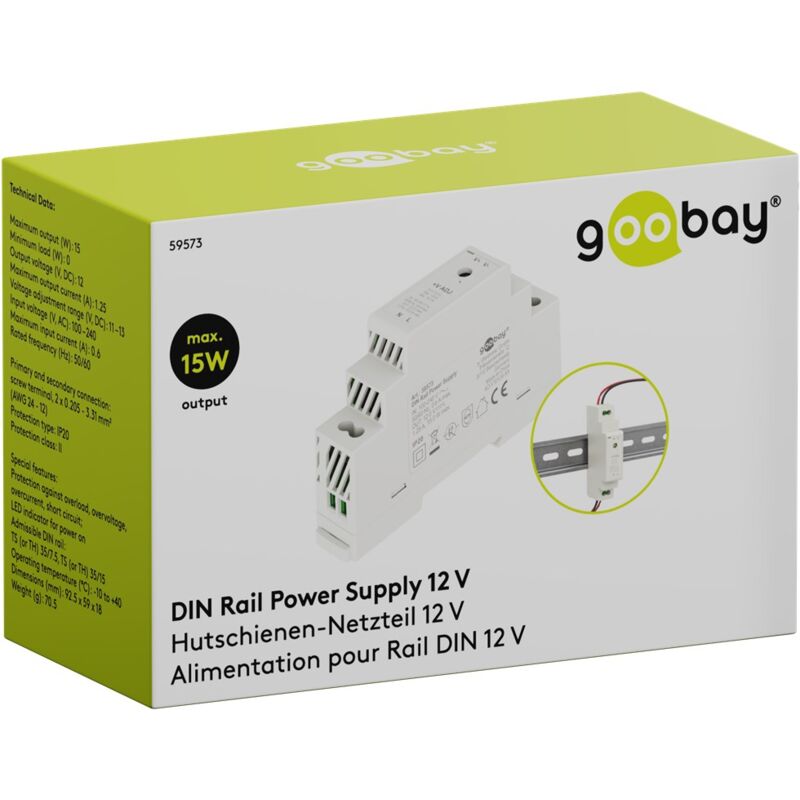 Goobay - Alimentation sur rail din 12V 1,25A 15W IP20