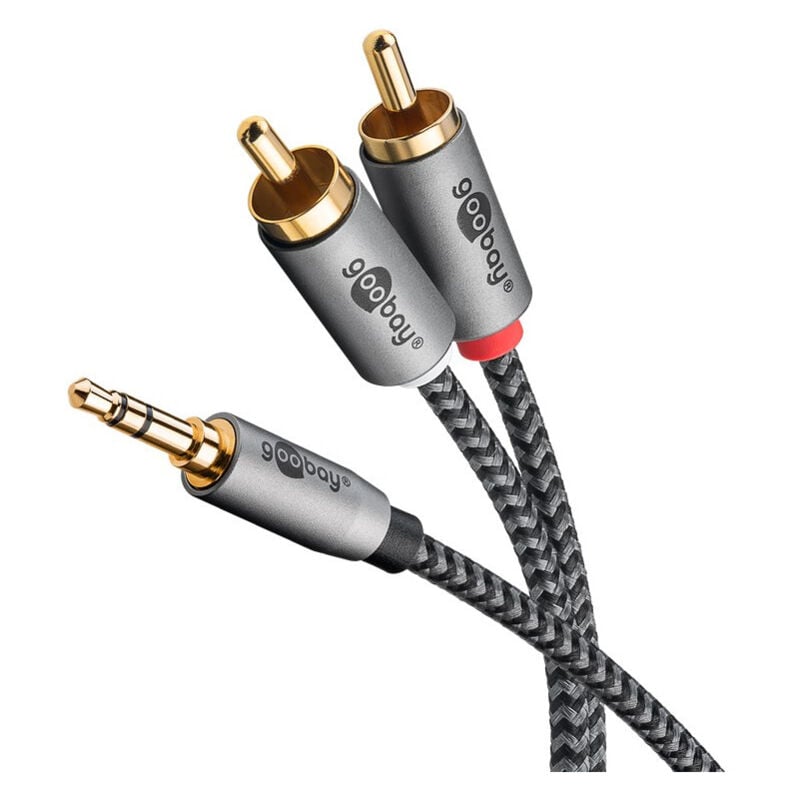 Goobay - Câble Adaptateur Audio aux, Fiche Jack 3,5 mm vers Fiche rca Stéréo, 5 m, Sharkskin Grey - Connecteur Jack 3,5 mm (3 broches, stéréo) 2