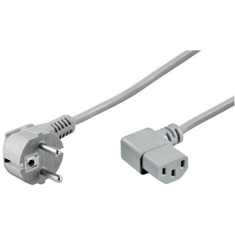 goobay Câble de raccordement pour appareils froids, coudé des deux côtés, 2 m, gris, fiche à contact de protection (type F, CEE 7/7) prise d'Appareil C13 (connexion d'Appareil froid), 2 m (50079)