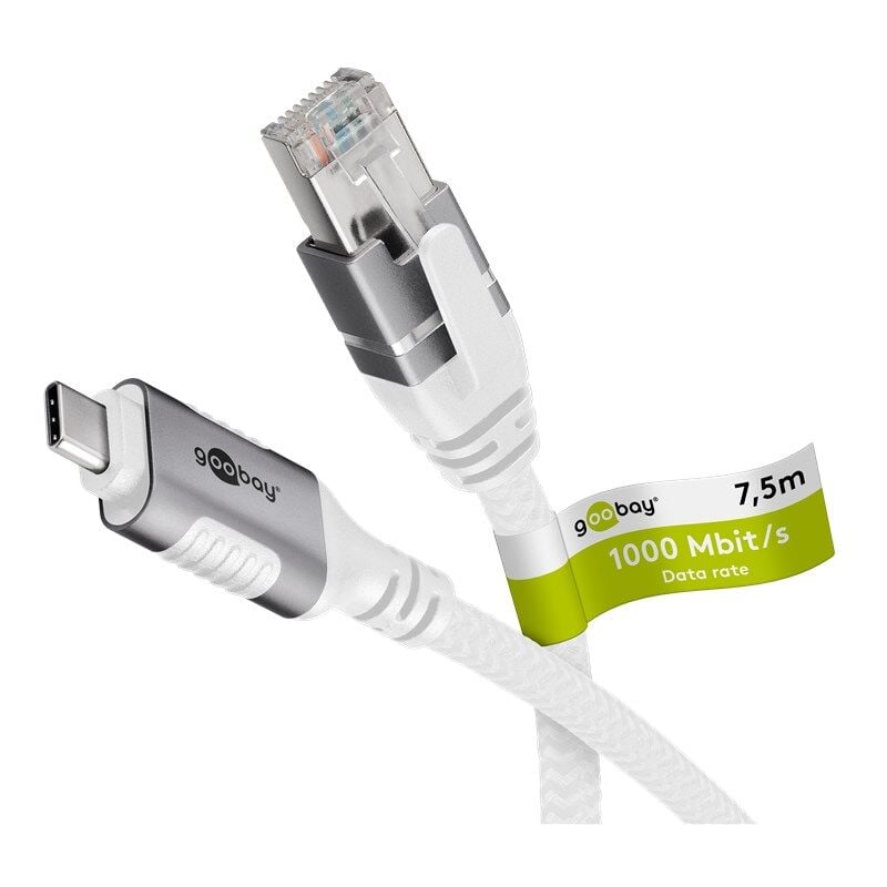 Goobay - Câble Ethernet usb-c™ 3.1 vers RJ45, 7,5 m, connecte un routeur, modem ou switch réseau au port usb-c™ de l'ordinateur portable, tablette ou