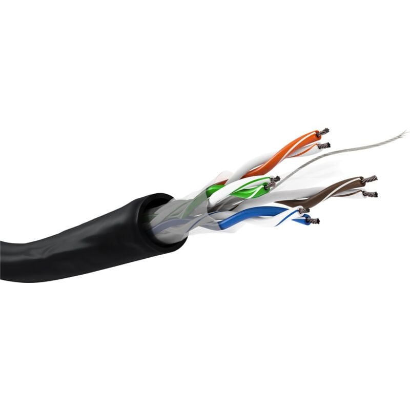 Goobay - cat 6 câble réseau Outdoor, u/utp, noir, mélange de cuivre cca pour applications soho, awg 23/1 (solid), pe. Longueur de câble 100 m