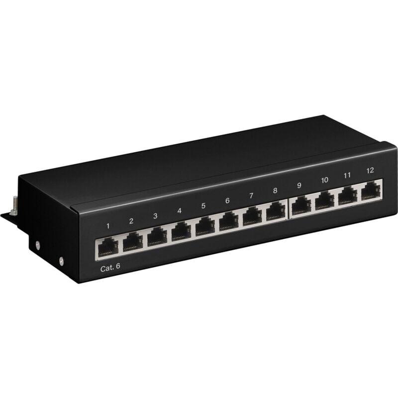 Cat 6 Panneau de Brassage Mini/Bureau, 12 Ports (1 u), stp schermato, noir. Version couleur noir