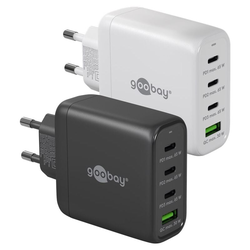 Goobay - Chargeur Rapide Multiport usb-c™ pd GaN (68 w) noir, 3x ports usb-c™ (Power Delivery) et 1x port usb-a (Quick Charge). Version couleur noir
