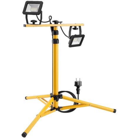 Goobay Faretto da Costruzione a LED su stativo telescopico 2 x 20W / 3400lm / Luce Bianca neutra-4000K / per Uso Interno ed esterno-IP65 / 40 W, Nero/Giallo