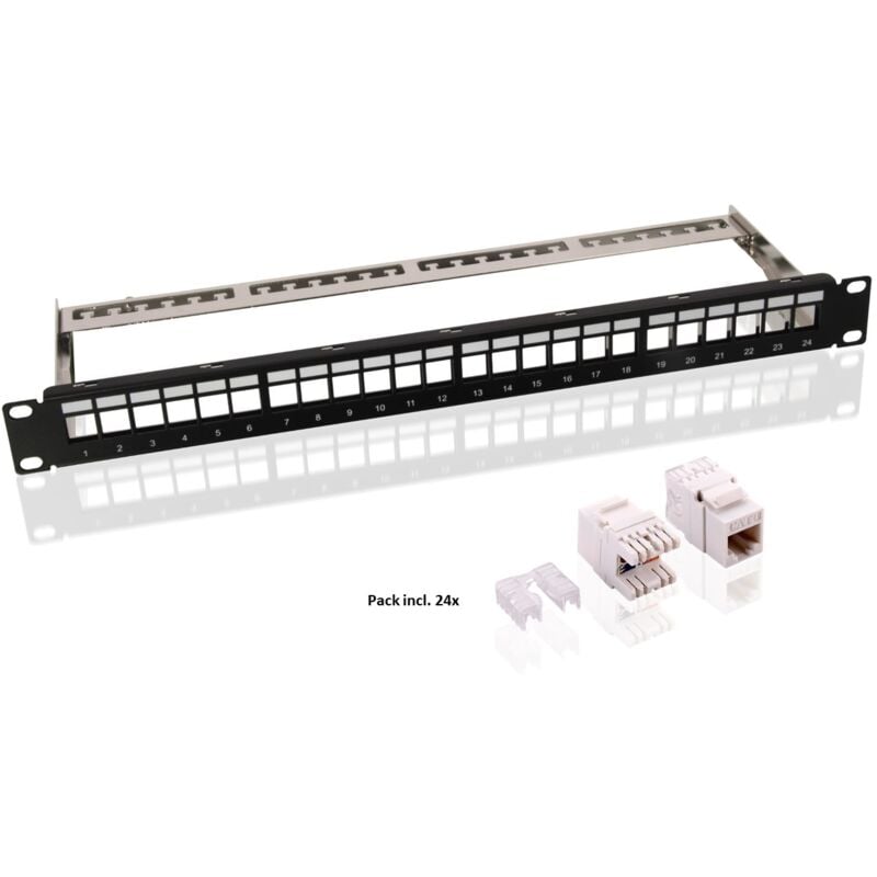 Kit de Panneau de Brassage Keystone 19 Pouces (48,3 cm), 24 Ports (1 u), incl. 24x modules cat 6 (utp).