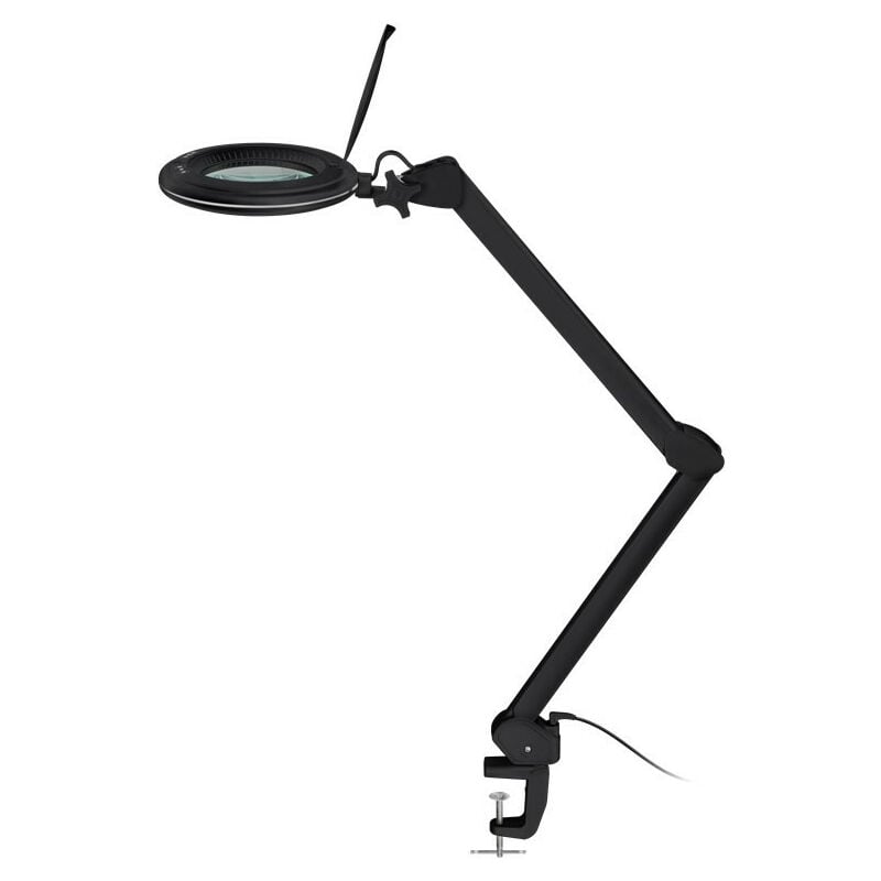 Goobay - Lampe Loupe à led avec Pince, 10 w, noir - 800 lm, luminosité & couleur de lumière réglables, lentille en verre 127 mm, grossissement 1,75