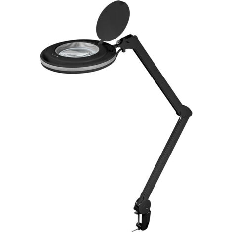 goobay Lampe Loupe à LED avec Pince, 9 W, noir - 80-730 lm, intensité lumineuse variable, lentille en verre cristal 127 mm, grossissement 1,75 fois, 3 dioptries (64988)