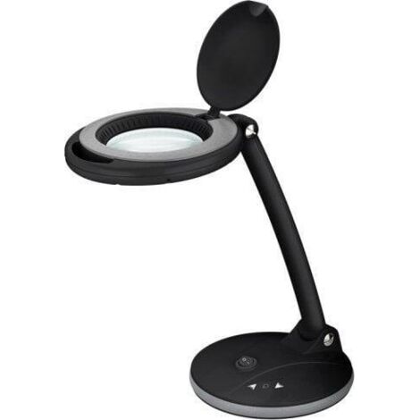 goobay Lampe Loupe à LED sur Pied, 6 W, noir - 80-450 lm, intensité lumineuse variable, lentille en verre de 100 mm, grossissement 1,75 fois, 3 dioptries (65576)