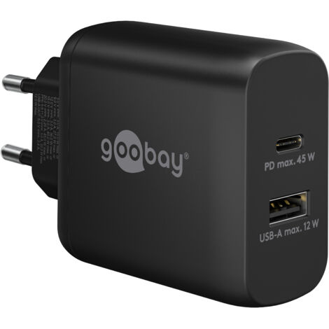 GOOBAY USB-Lader 65411, 45 W,  2-fach, 1xC PD, 1xA GaN, schwarz