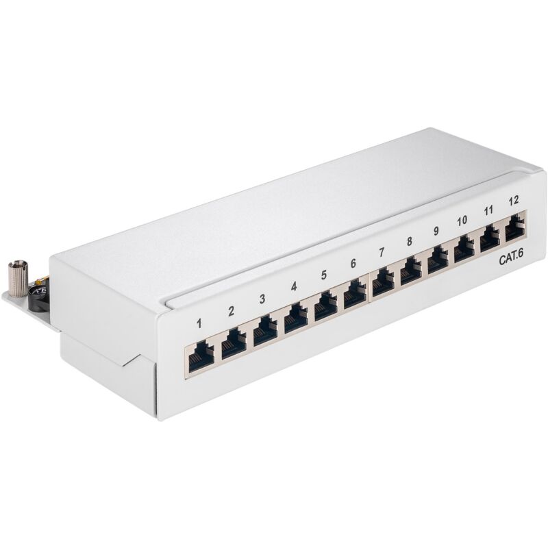 Goobay - cat 6 Panneau de Brassage Mini/Bureau, 12 Ports (1 u), stp schermato, gris. Version couleur gris Goobay - cat 6 Panneau de Brassage Mini/Bureau, 12 Ports (1 u), stp schermato, gris. Version couleur gris