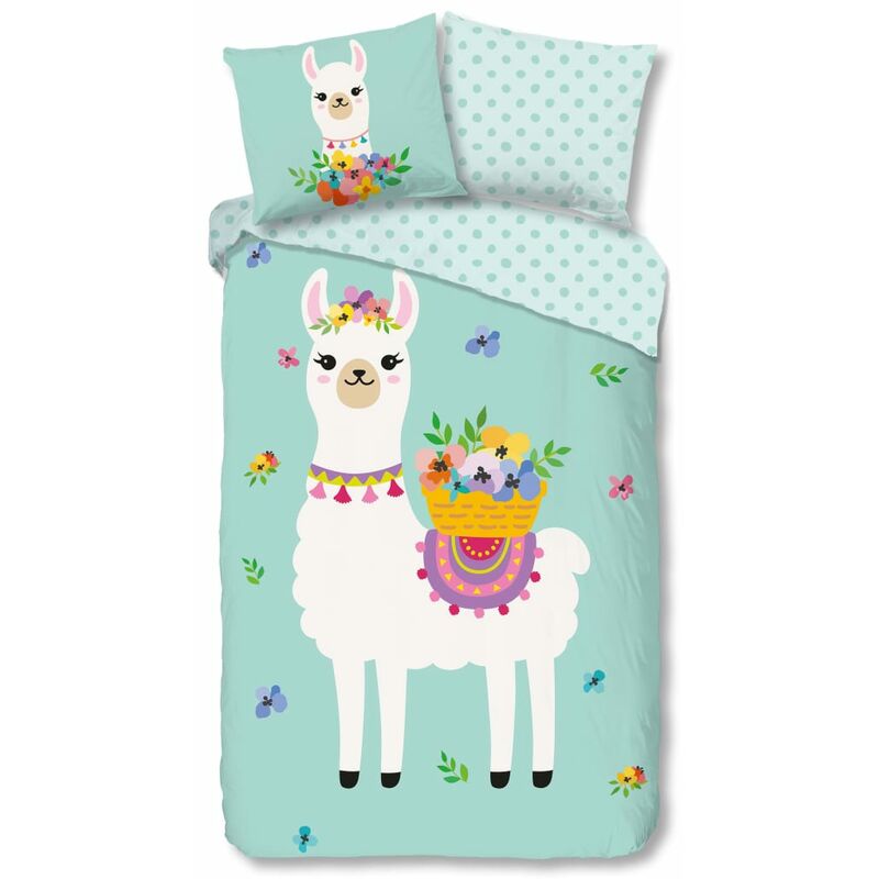 

Good Morning Funda de edredón para niños Llama 135x200 cm verde mint - Verde