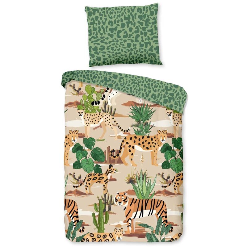 

Funda edredón infantil FELINES 100x135 cm arena y verde - Multicolor - Good Morning