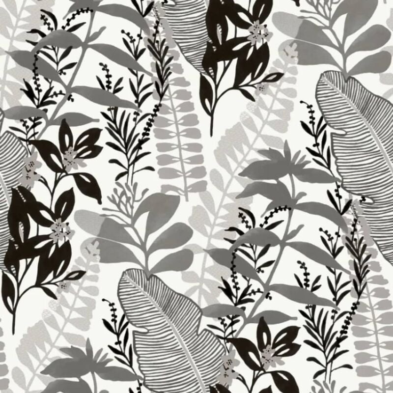 

Papel de pared Big Leaves negro y blanco - Good Vibes