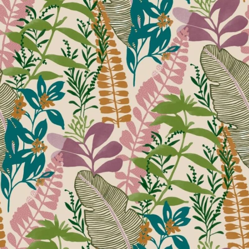 

Papel de pared Big Leaves verde y rosa - Good Vibes