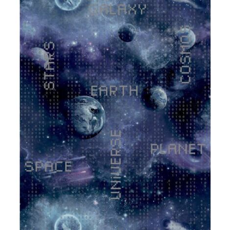 Good Vibes Papel de pared Galaxy Planets and Text negro y morado