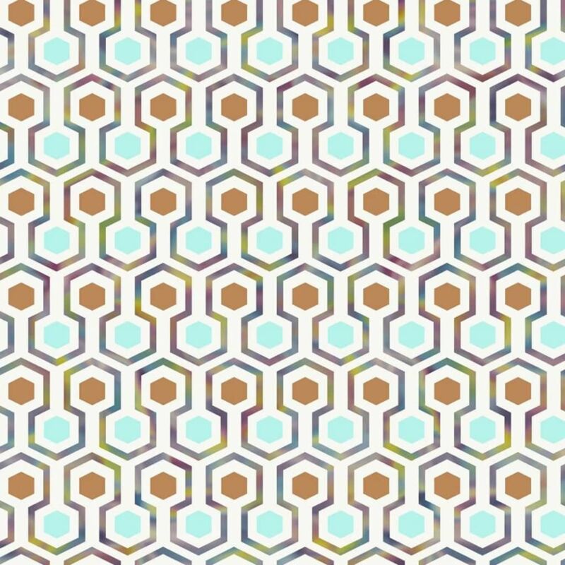 

Good Vibes Papel de pared Hexagon Pattern verde y naranja