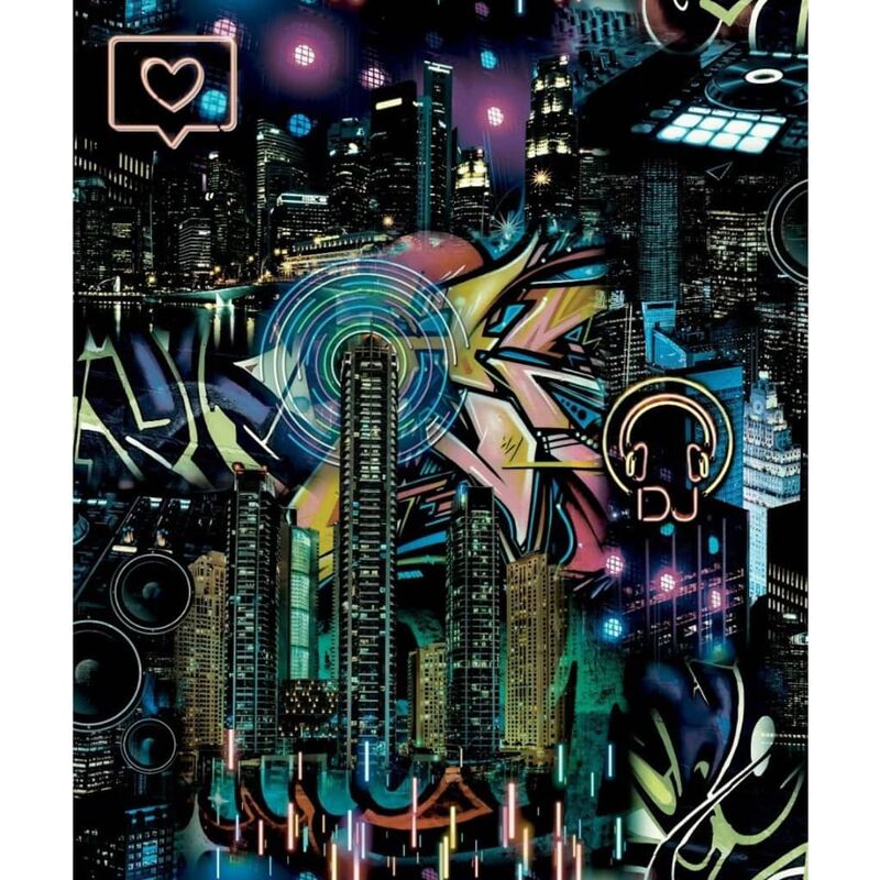 

Papel de pared Skyscrapers City Icons negro y morado - Good Vibes