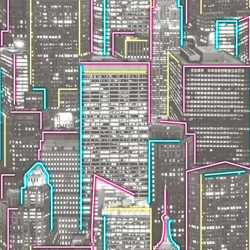 

Papel de pared Skyscrapers Glow in Dark gris - Gris - Good Vibes