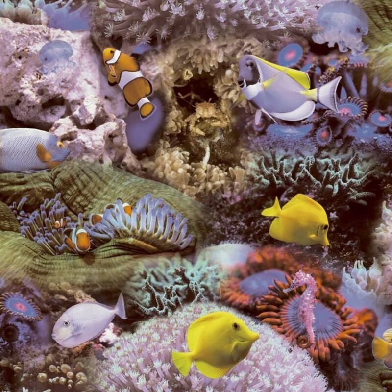 Montecolino - Wallpaper Good Vibes Coral and Tropical Fish Yellow and Purple Noordwand