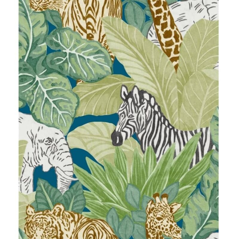 Wallpaper Good Vibes Jungle Animals Green and Black Noordwand