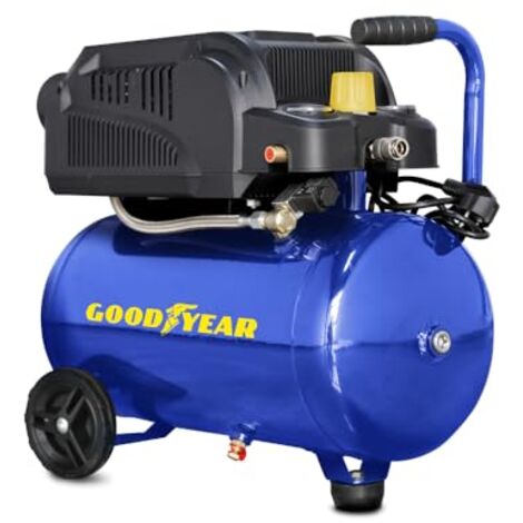 Goodyear - Compresor 24 litros Sin Aceite 220 V - 240 V. 140 litros/minuto Capacidad de Aspiración. 2.800 RPM. Presión Nominal 8 bares.