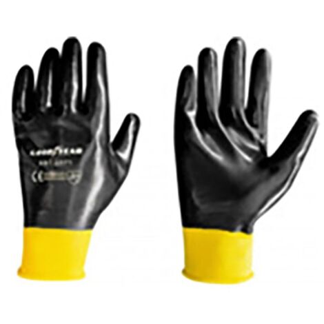 Goodyear guanti in nitrile taglia 9 colore nero con fascia gialla, guanti da lavoro