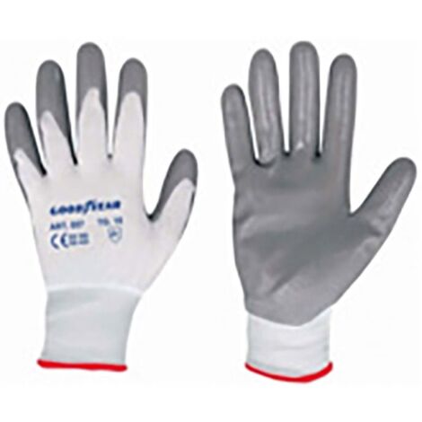 Goodyear guanti in nylon e nitrile taglia 9 colore bianco/grigio, guanti da lavoro