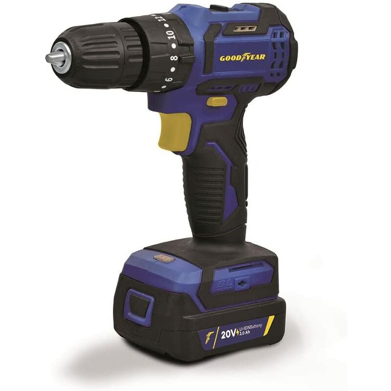 

Taladro impacto bateria 20V 19500 ipm + set de 7 puntas + batería de litio 2A GOODYEAR