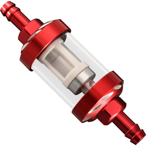 GOOFIT CNC-gefräster, transparenter roter Kraftstofffilter, kompatibel mit Quads, Motorrädern und Rollern. Ölfilter aus Metall, Modifikationsfilterelement.