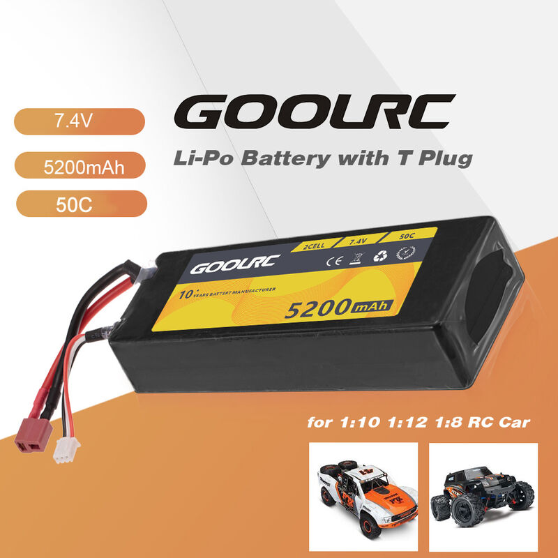 

2S 7.4V 5200mAh 50C Li-Po Bateria con enchufe T para 1:10 1:12 1: 8 Traxxas HSP RC Car Truck Buggy Crawler, naranja - Goolrc