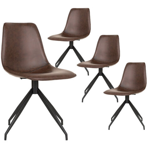GOOP - Lot de 4 Chaises Pivotantes Simili Cuir Marron