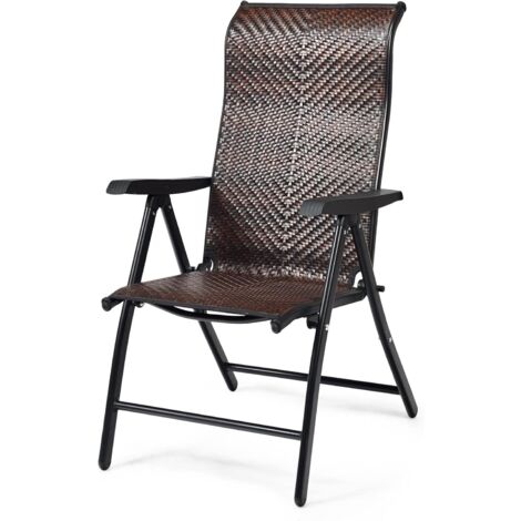 GOPLUS 1 Sedia Pieghevole Regolabile, Sedia da Patio Portatile, Schienale a 5 Posizioni, Robusta Struttura in Ferro, Reclinabile in Rattan per Cortile, Portico, 69 x 58 x 112 cm