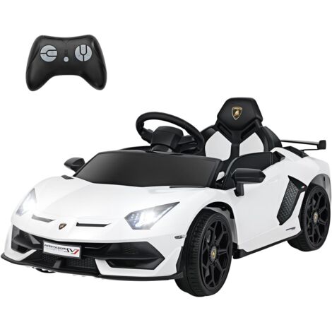 GOPLUS 12V Voiture Electrique pour Enfants Lamborghini SVJ, avec Lumières LED et Klaxon, Télécommande, Démarrage Lent, Musique, USB et MP3, Ceinture de Sécurité, pour 3+ Ans, Charge 30 kg (Blanc)