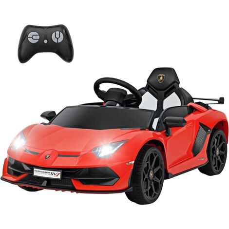 GOPLUS 12V Voiture Electrique pour Enfants Lamborghini SVJ, avec Lumières LED et Klaxon, Télécommande, Démarrage Lent, Musique, USB et MP3, Ceinture de Sécurité, pour 3+ Ans, Charge 30 kg (Rouge)