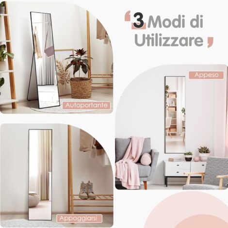GOPLUS 160 x 40 cm Specchio ad Alta Definizione a Figura Intera, Specchio a Piantana con Cornice in Alluminio, Specchio da Parete per Camera da letto, Guardaroba (Nero)