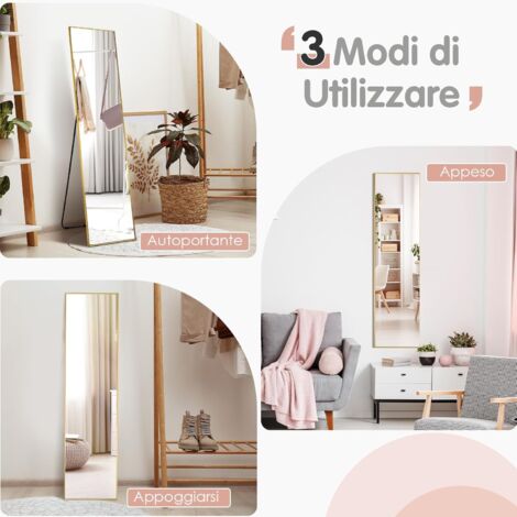 GOPLUS 160 x 40 cm Specchio ad Alta Definizione a Figura Intera, Specchio a Piantana con Cornice in Alluminio, Specchio da Parete per Camera da letto, Guardaroba (Oro)