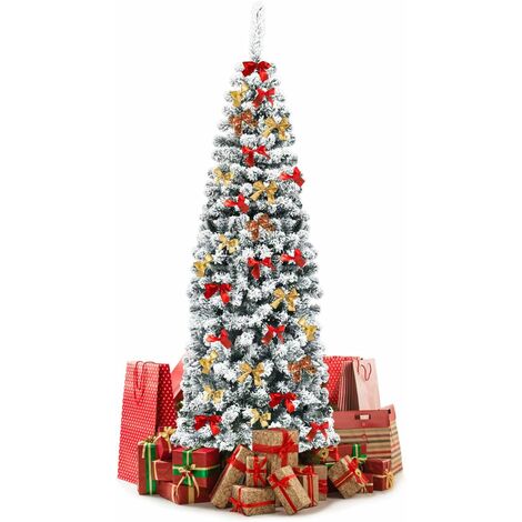 GOPLUS 180 cm Schneebedeckter Weihnachtsbaum, Klassischer realistischer Kiefernbaum mit klappbarem Metallstaender und üppigen Zweigen