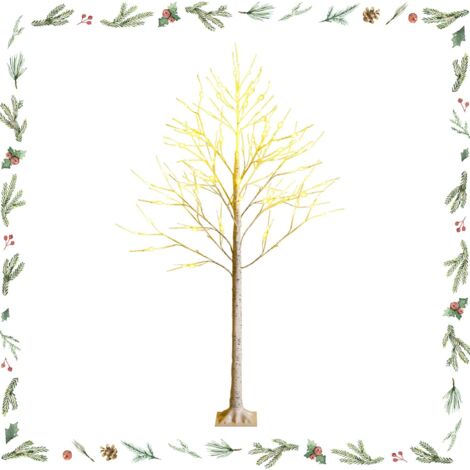 GOPLUS 180CM Sapin Blanc à 96 Lumières LED avec Branches Mortes, Bouleau Noël Lumineux Arbre de Noël Artificiel,Câble 220CM,Cadeau Décor Vacances d’Hiver
