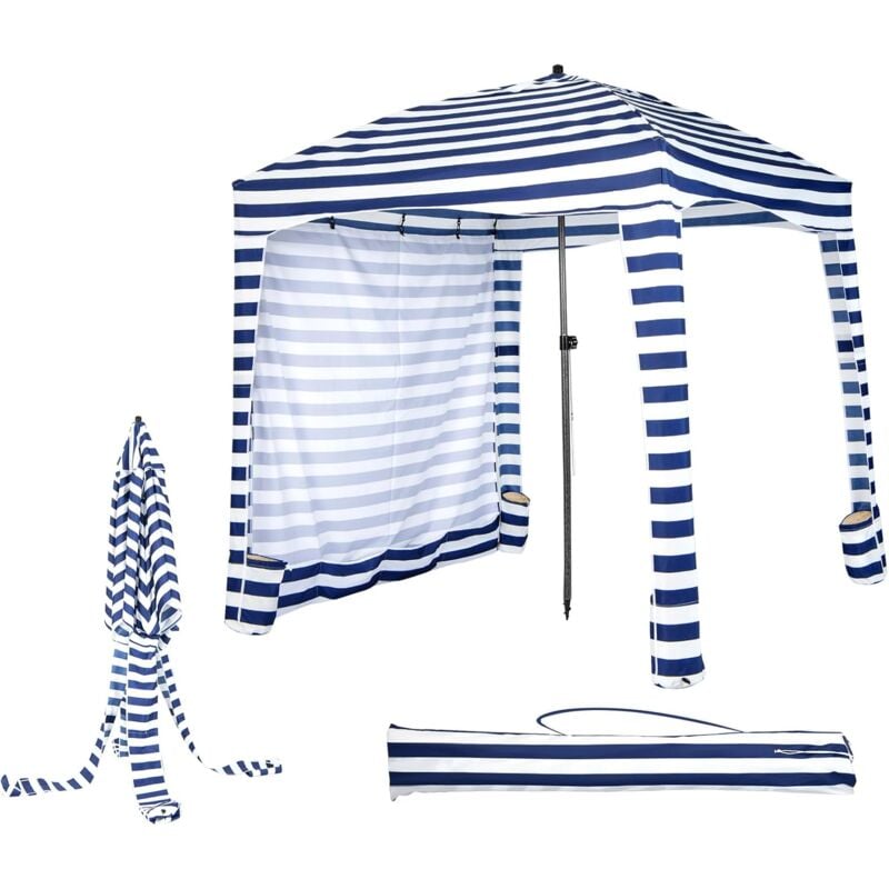 183 x 183 cm Tente de Plage Pliable, Abri de Plage Portable avec Sac de Transport, Paroi Latérale Amovible, Bandes Imperméables, Sacs de Sable, pour