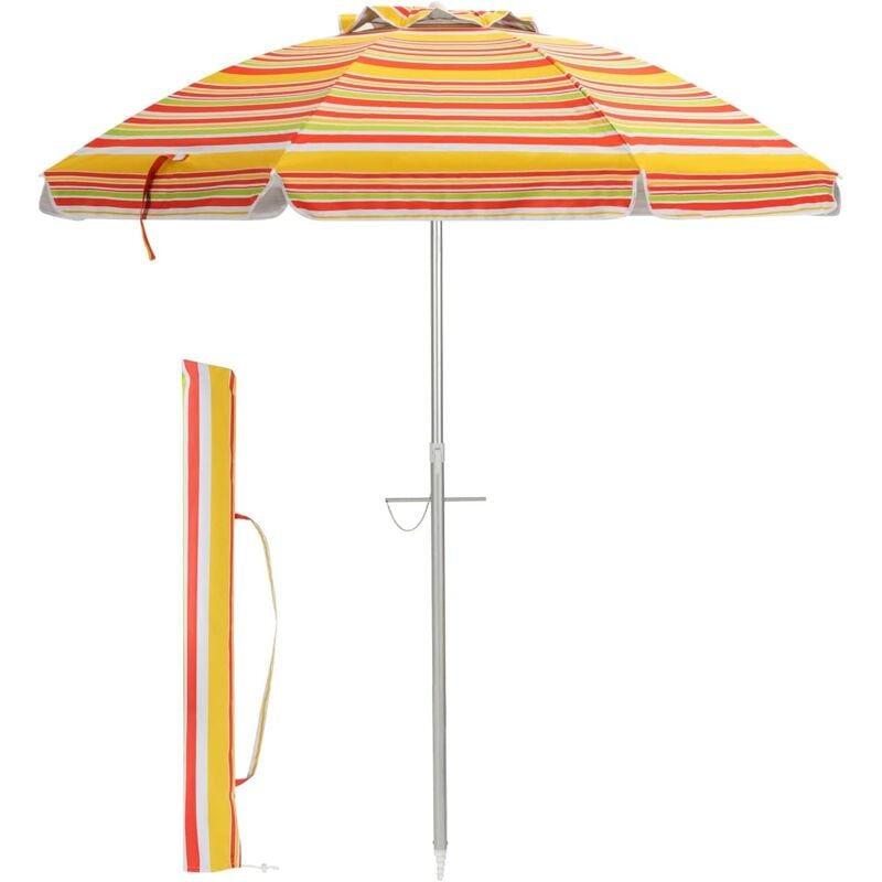 Parasol de Plage Hauteur 2M-Tête Inclinable avec Auvent/Sac/Bord Drapé-Mât en Aluminium et 8 Baleines-Protection UV50+,Jaune - Goplus