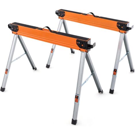 GOPLUS 2 Cavalletti Pieghevoli, Cavallett Portatili con Capacità di Carico di 500 KG, Superficie Antiscivolo, Piedi Antiscivolo, Ganci per Legno, Tavolo da Lavoro Premium per Taglio del Legno