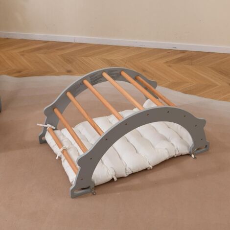 GOPLUS 2 en 1 Arche Escalade Montesorr Enfants, Arche à Bascule Cheval à Bascule en Bois avec Dossier et Siège, Jeu d'apprentissage d'Intérieur pour Enfants 1 Ans+, Charge 50KG (Gris,50x81x38,5CM)