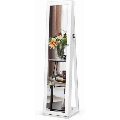 GOPLUS 2 en 1 Armoire a Bijoux Verrouillable sur Pied avec Psyche pour Bagues/Bracelets/Boucle d'Oreilles/Colliers, Organisateur de Bijoux pour Chambre/Salon, Polyvalent, Blanc
